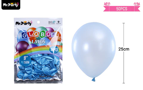 Globos de látex perlado celeste 25cm 50pcs