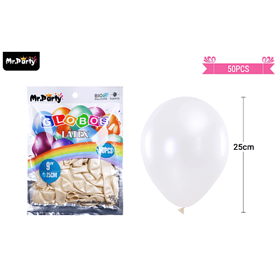 Globos de látex perlado blanco 25cm 50pcs