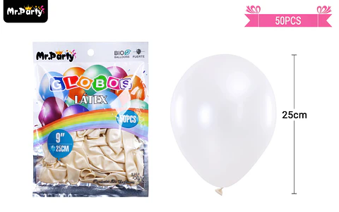 Globos de látex perlado blanco 25cm 50pcs