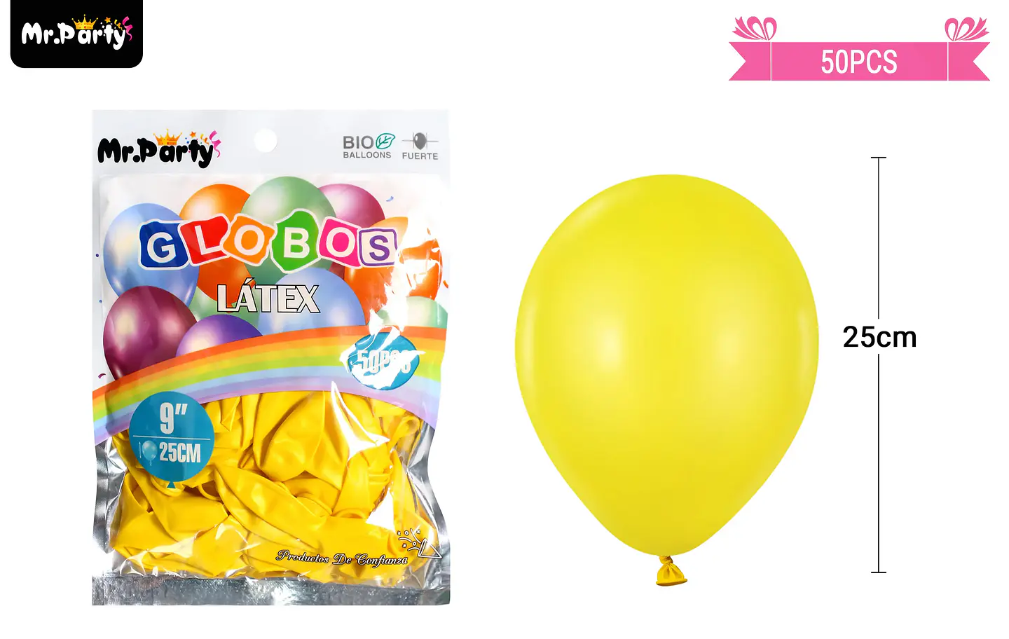 Globos de látex perlado amarillo 25cm 50pcs 2