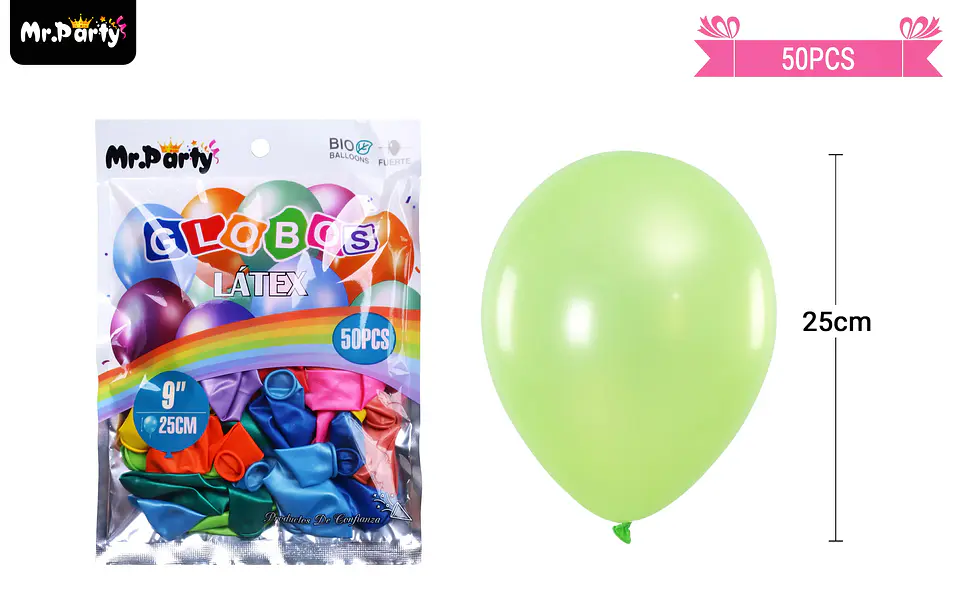 Globos de látex perlado colores surtidos 25cm 50pcs 2