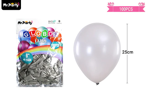 Globos de látex perlado plateado 25cm 100pcs