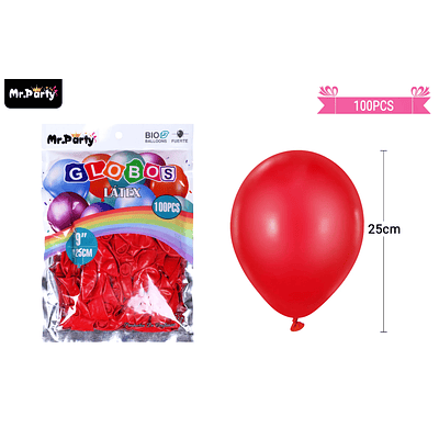 Globos de látex rojo mate 25cm 100pcs