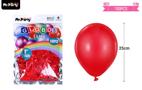 Globos de látex rojo mate 25cm 100pcs