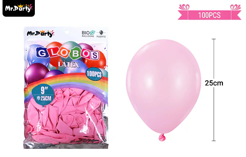 Globos de látex rosa mate 25cm 100pcs