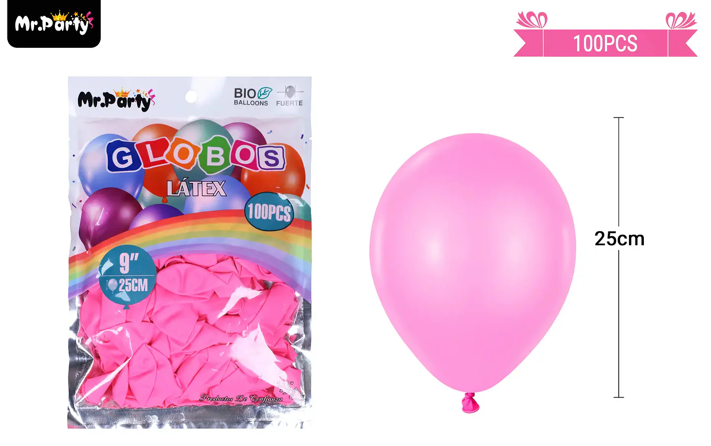 Globos de látex rosa oscura mate 25cm 100pcs 2