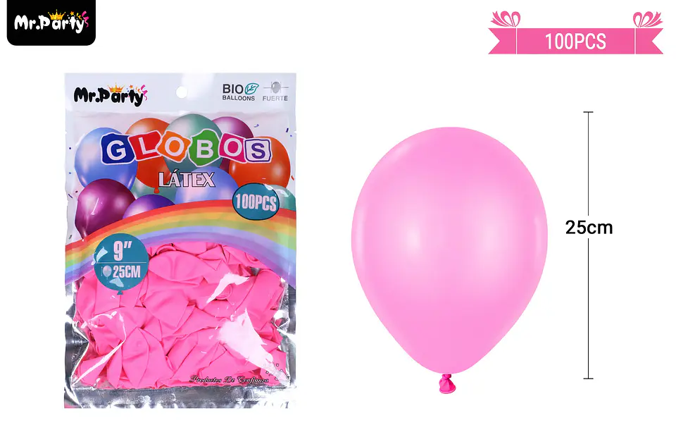 Globos de látex rosa oscura mate 25cm 100pcs 2
