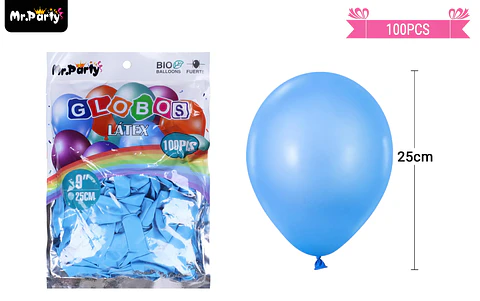 Globos de látex celeste mate 25cm 100pcs
