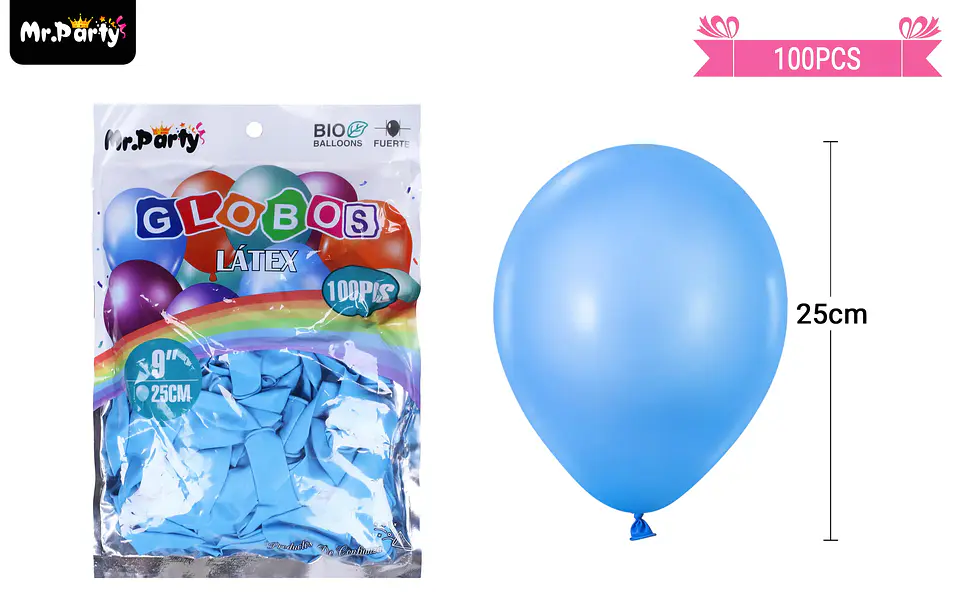 Globos de látex celeste mate 25cm 100pcs 2