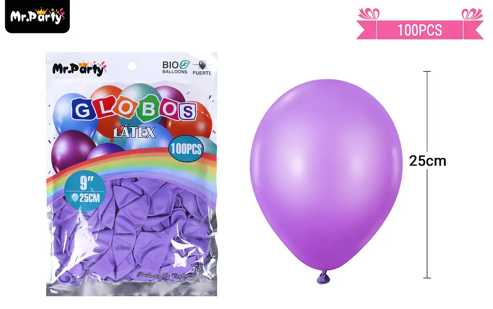 Globos de látex morado mate 25cm 100pcs 2