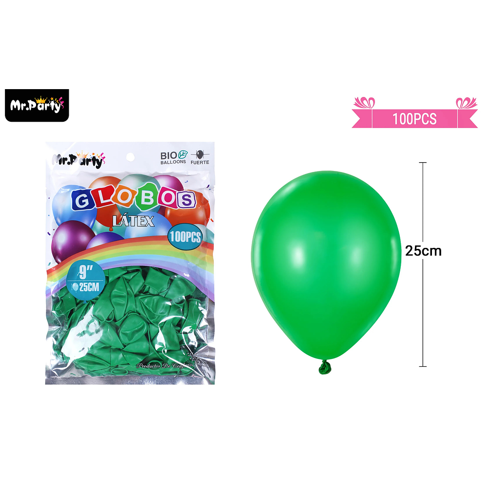 Globos de látex verde oscuro mate 25cm 100pcs