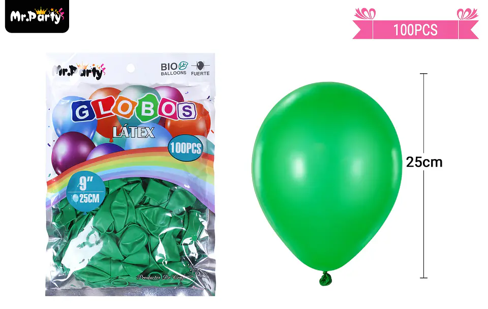 Globos de látex verde oscuro mate 25cm 100pcs 2