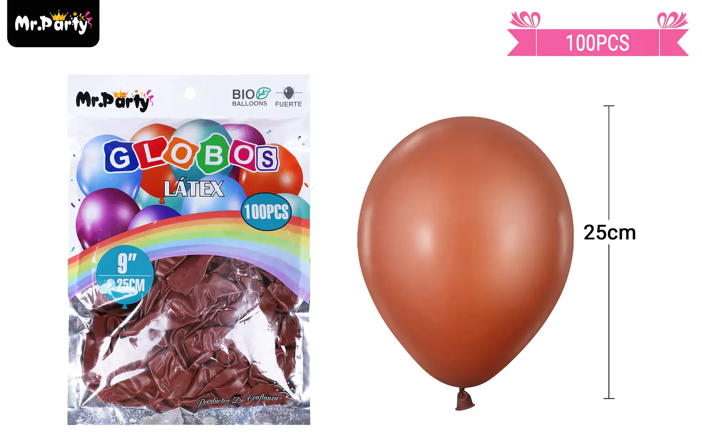 Globos de látex café mate 25cm 100pcs 2