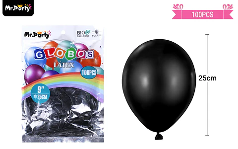 Globos de látex negro mate 25cm 100pcs