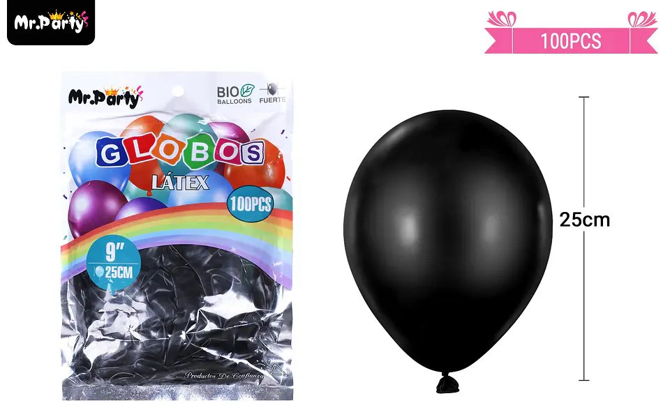 Globos de látex negro mate 25cm 100pcs 2