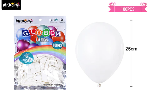 Globos de látex blanco mate 25cm 100pcs