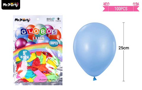 Globos de látex colores surtidos mate 25cm 100pcs