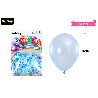 Globos de látex perlado celeste 25cm 100pcs