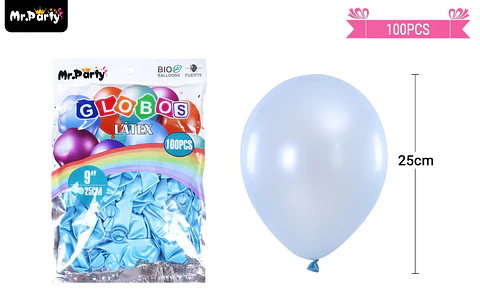Globos de látex perlado celeste 25cm 100pcs