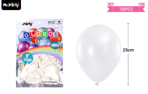 Globos de látex perlado blanco 25cm 100pcs