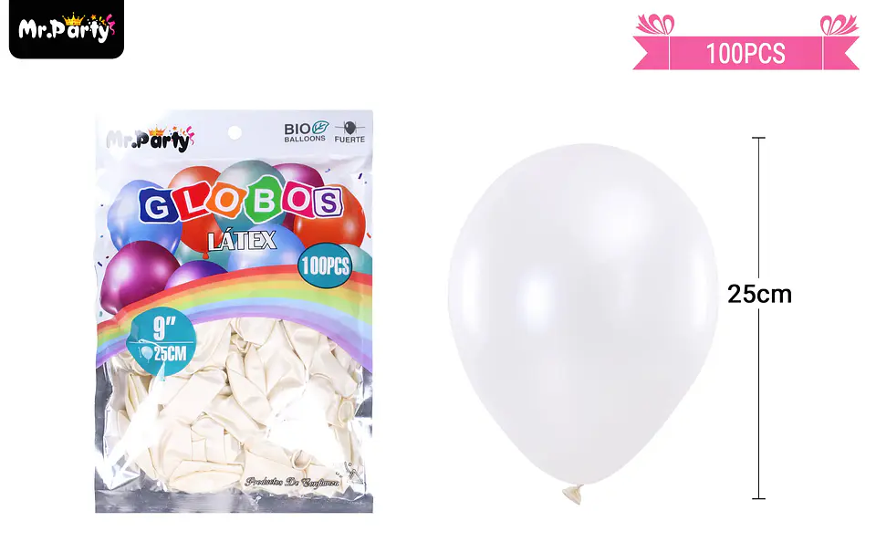 Globos de látex perlado blanco 25cm 100pcs 2