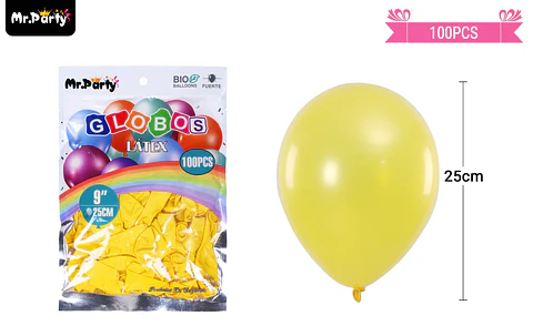 Globos de látex perlado amarillo 25cm 100pcs