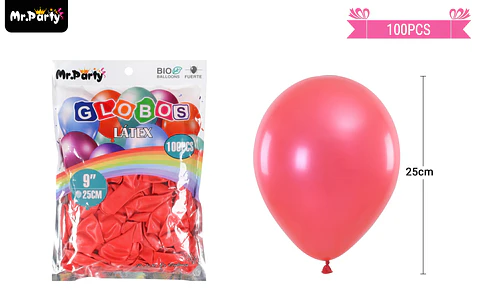 Globos de látex perlado rojo 25cm 100pcs