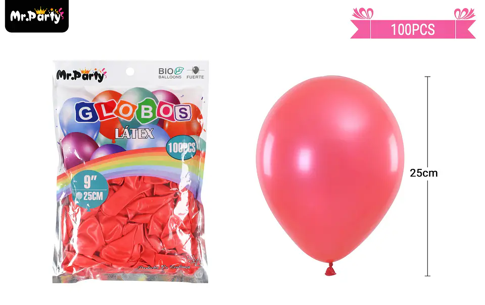 Globos de látex perlado rojo 25cm 100pcs 2