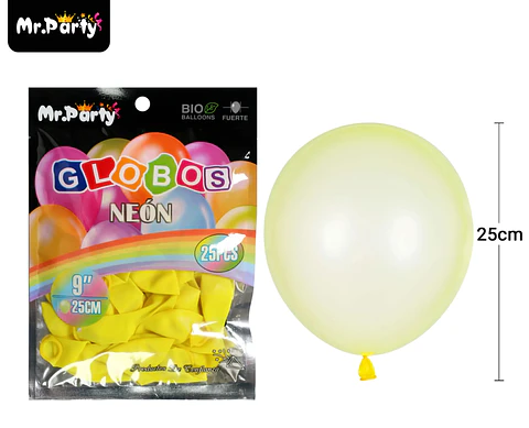Globos de látex amarillo fluorescente 25cm 25pcs