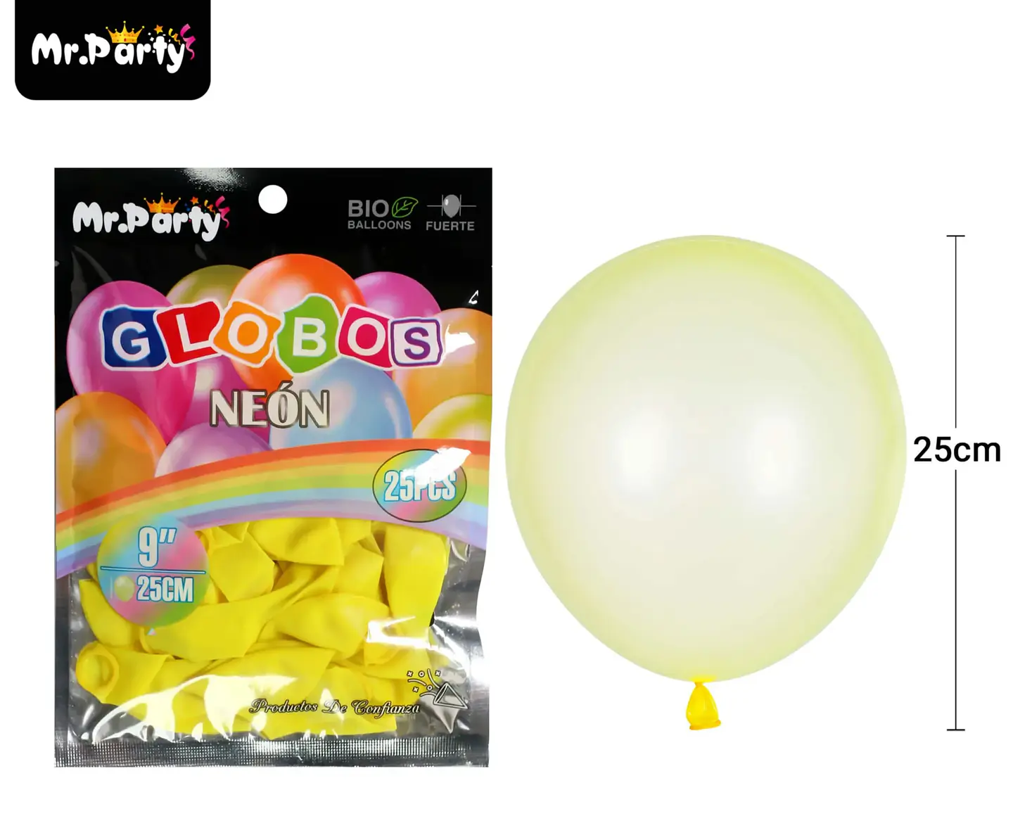 Globos de látex amarillo fluorescente 25cm 25pcs 1