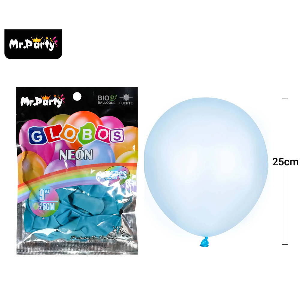 Globos de látex azul fluorescente 25cm 25pcs