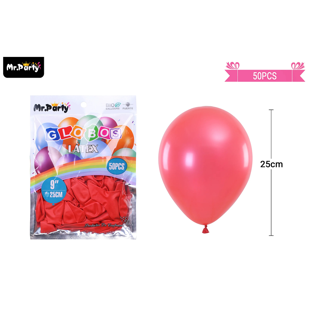 Globos de látex perlado rojo 25cm 50pcs