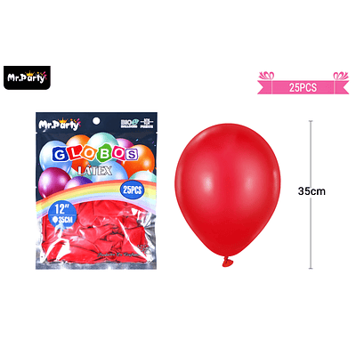 Globos de látex rojo mate 35cm 25pcs