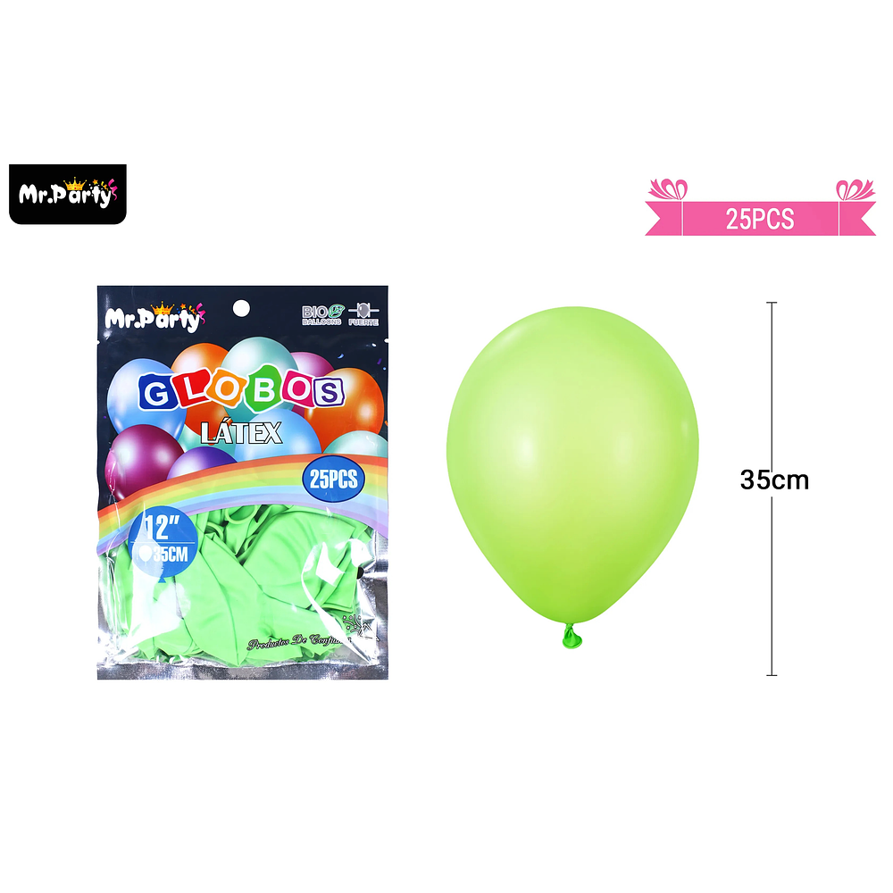 Globos de látex verde claro mate 35cm 25pcs