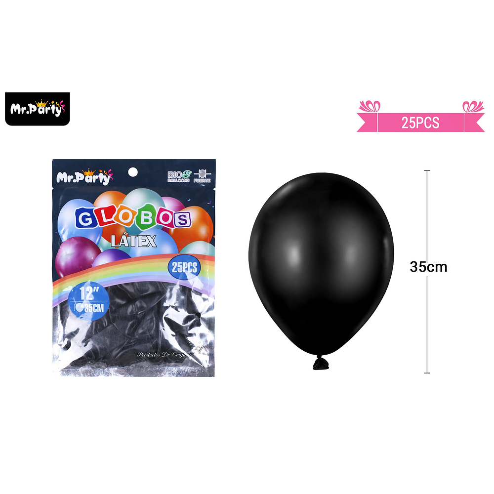 Globos de látex negro mate 35cm 25pcs