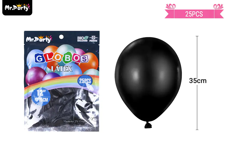 Globos de látex negro mate 35cm 25pcs 2
