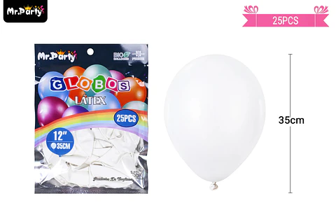 Globos de látex blanco mate 35cm 25pcs