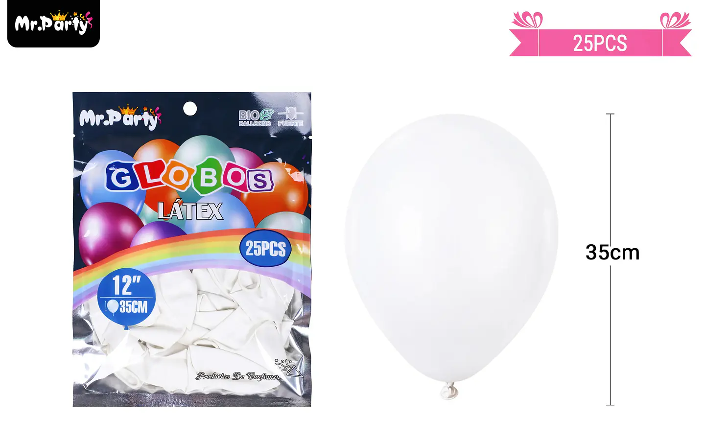 Globos de látex blanco mate 35cm 25pcs 2