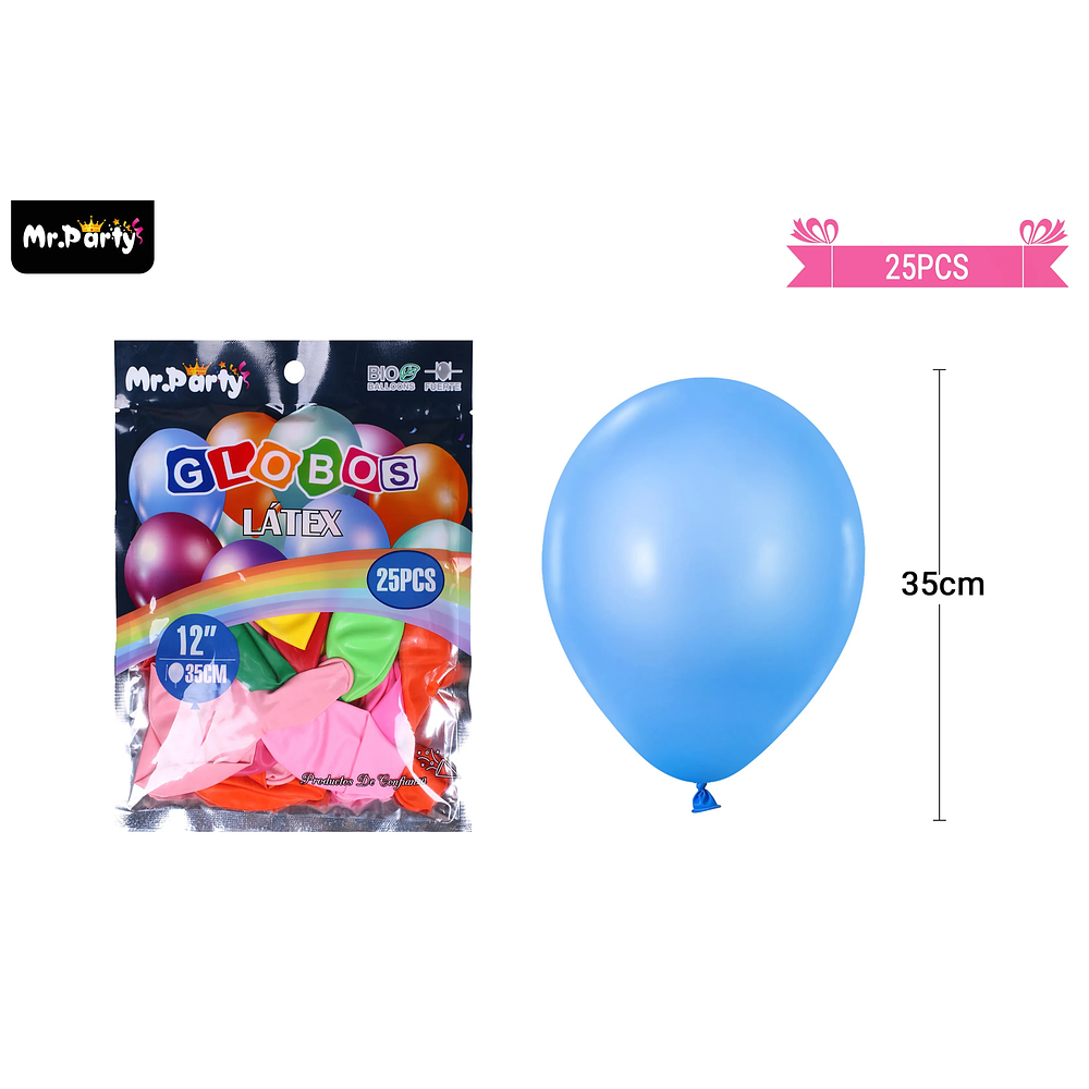 Globos de látex colores surtidos mate 35cm 25pcs