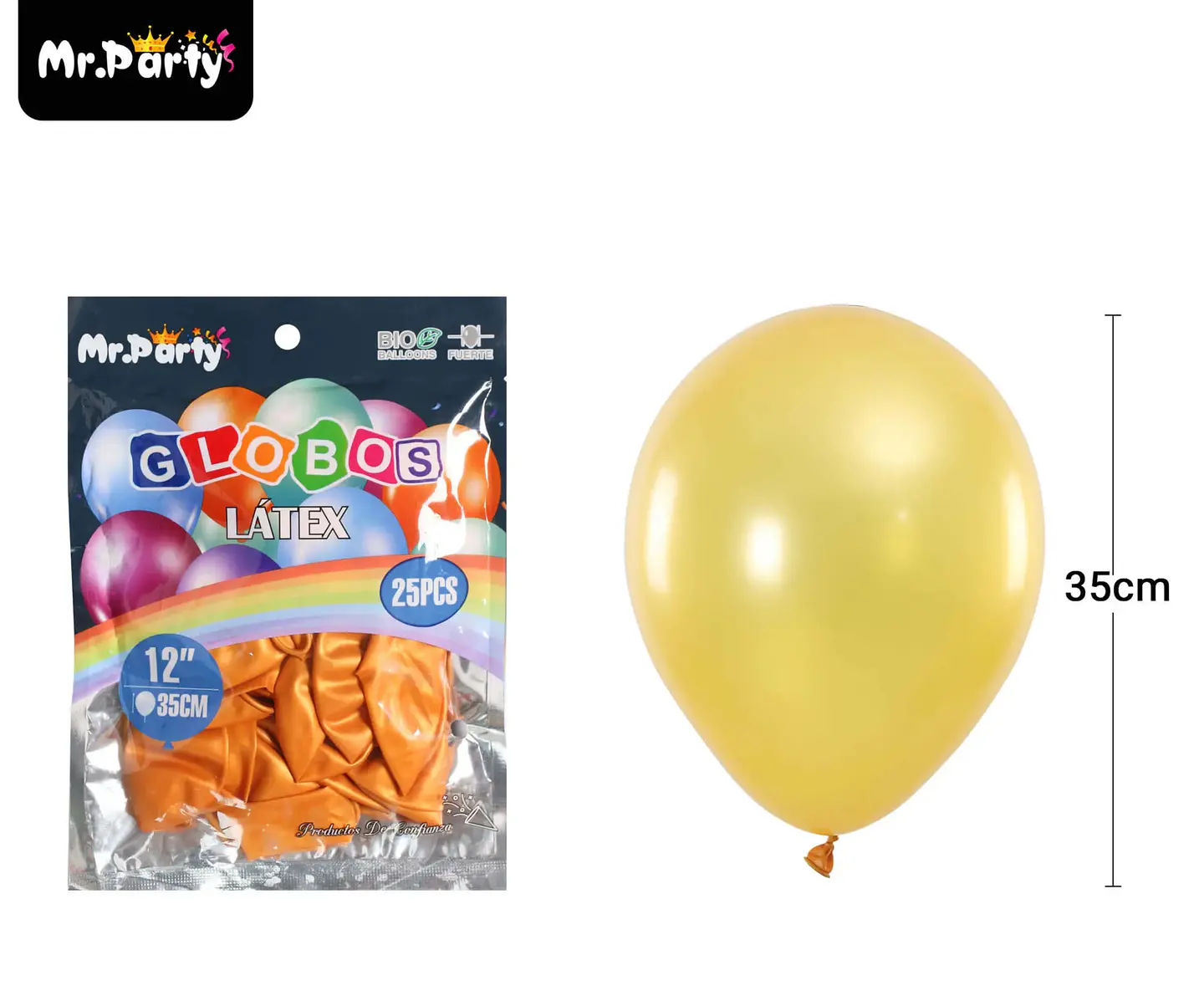 Globos de látex perlado dorado claro 35cm 25pcs 1