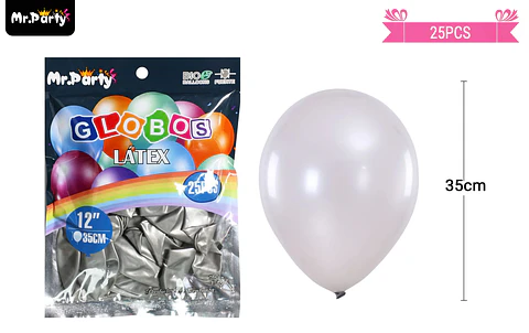 Globos de látex perlado plateado 35cm 25pcs