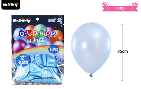 Globos de látex perlado celeste 35cm 25pcs