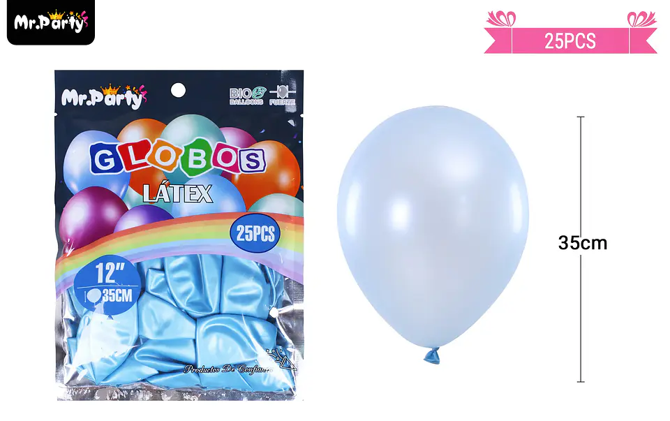 Globos de látex perlado celeste 35cm 25pcs 2