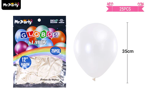 Globos de látex perlado blanco 35cm 25pcs