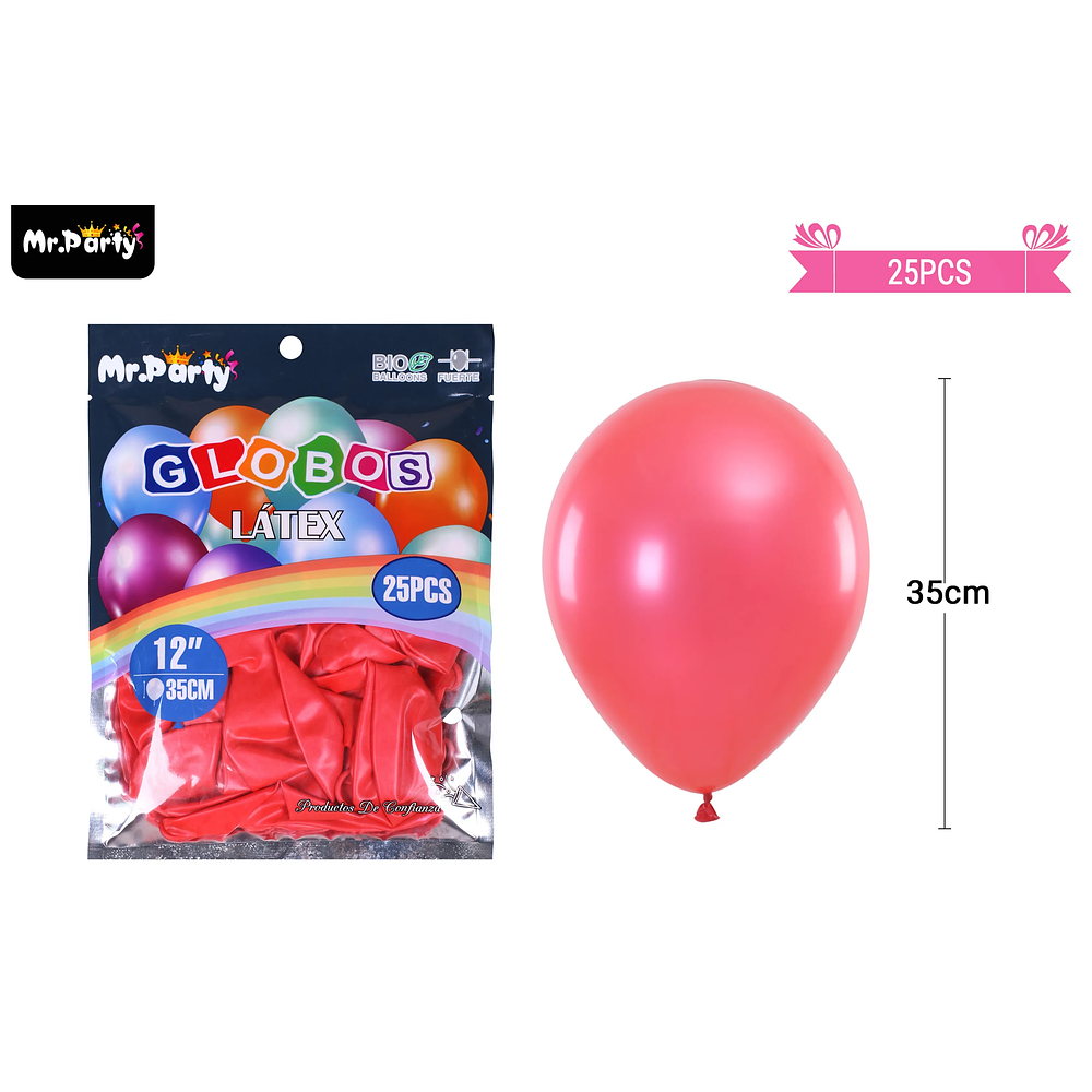 Globos de látex perlado rojo 35cm 25pcs