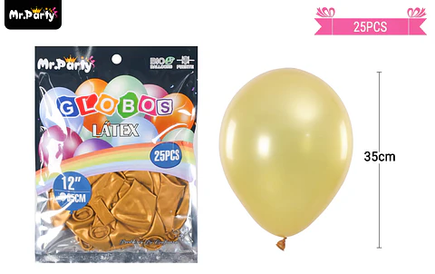 Globos de látex perlado dorado 35cm 25pcs