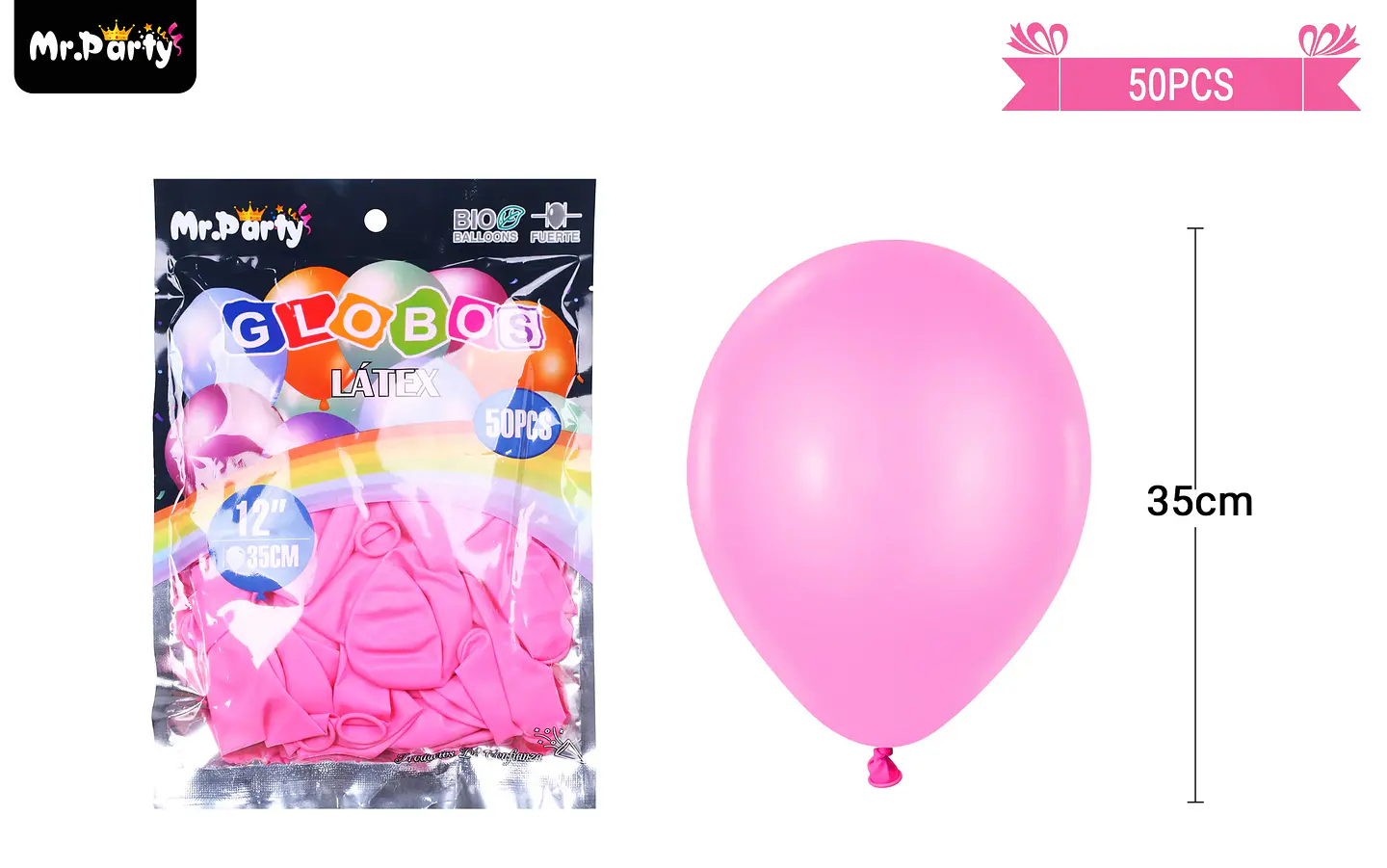 Globos de látex rosa oscura mate 35cm 50pcs 2