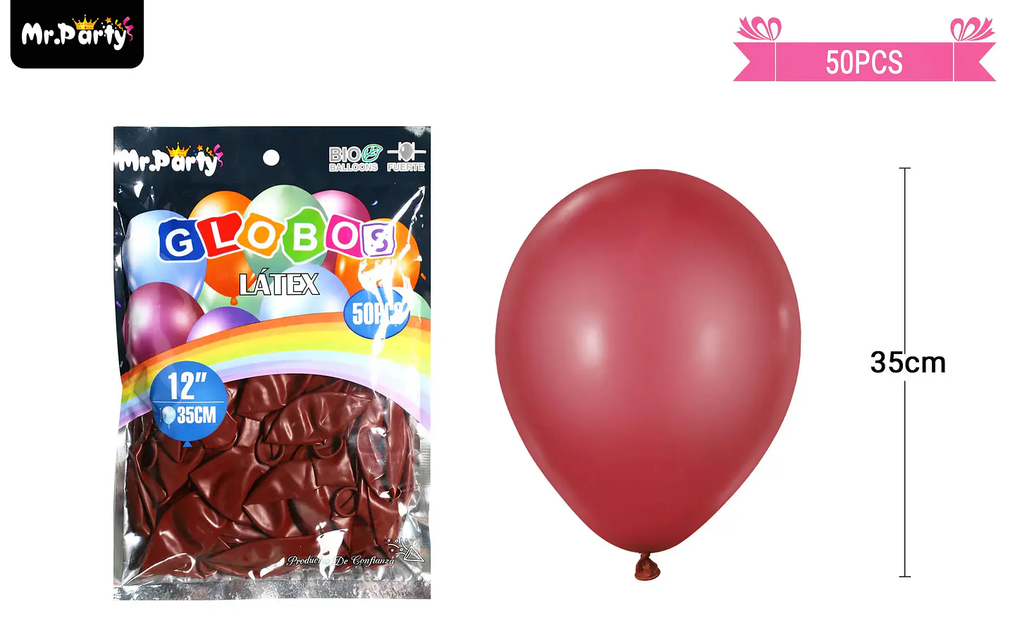 Globos de látex granate mate 35cm 50pcs 2