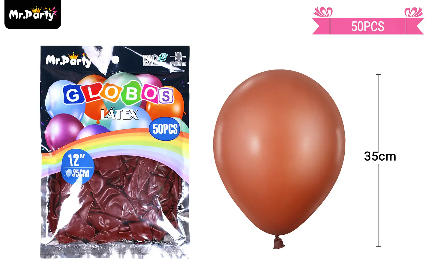 Globos de látex café mate 35cm 50pcs 2