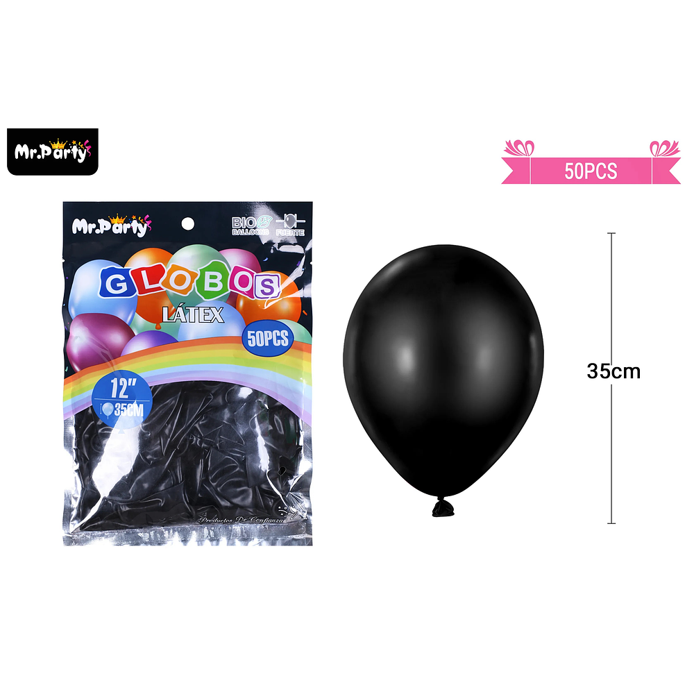 Globos de látex negro mate 35cm 50pcs